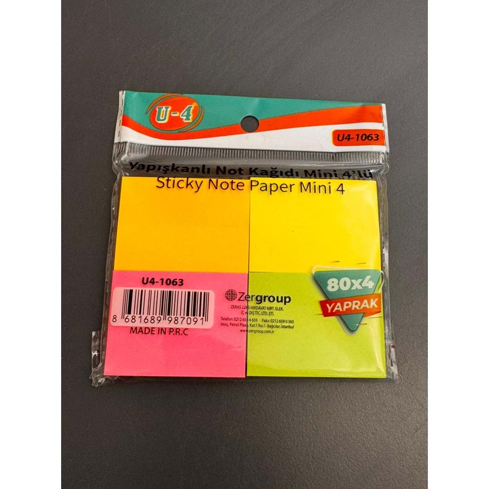 U-4 1063 YAPISKANLI NOTLUK POST-IT 4 LU(12)
