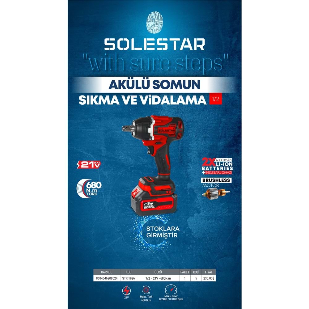 SOLESTAR STR-1926 AKULU SOMUN SOKME VIDALAMA 1/2 680NM