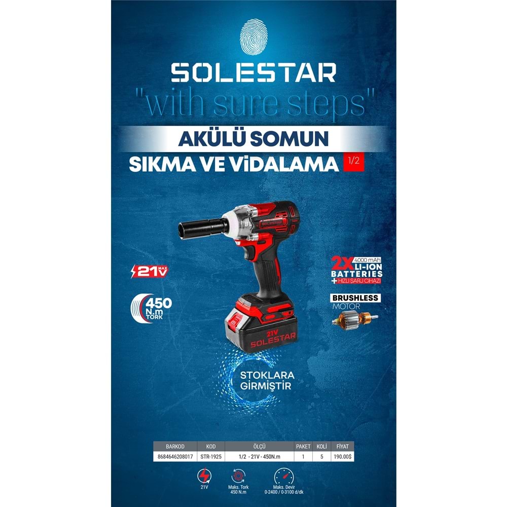 SOLESTAR STR-1925 AKULU SOMUN SOKME VIDALAMA 1/2 450 NM