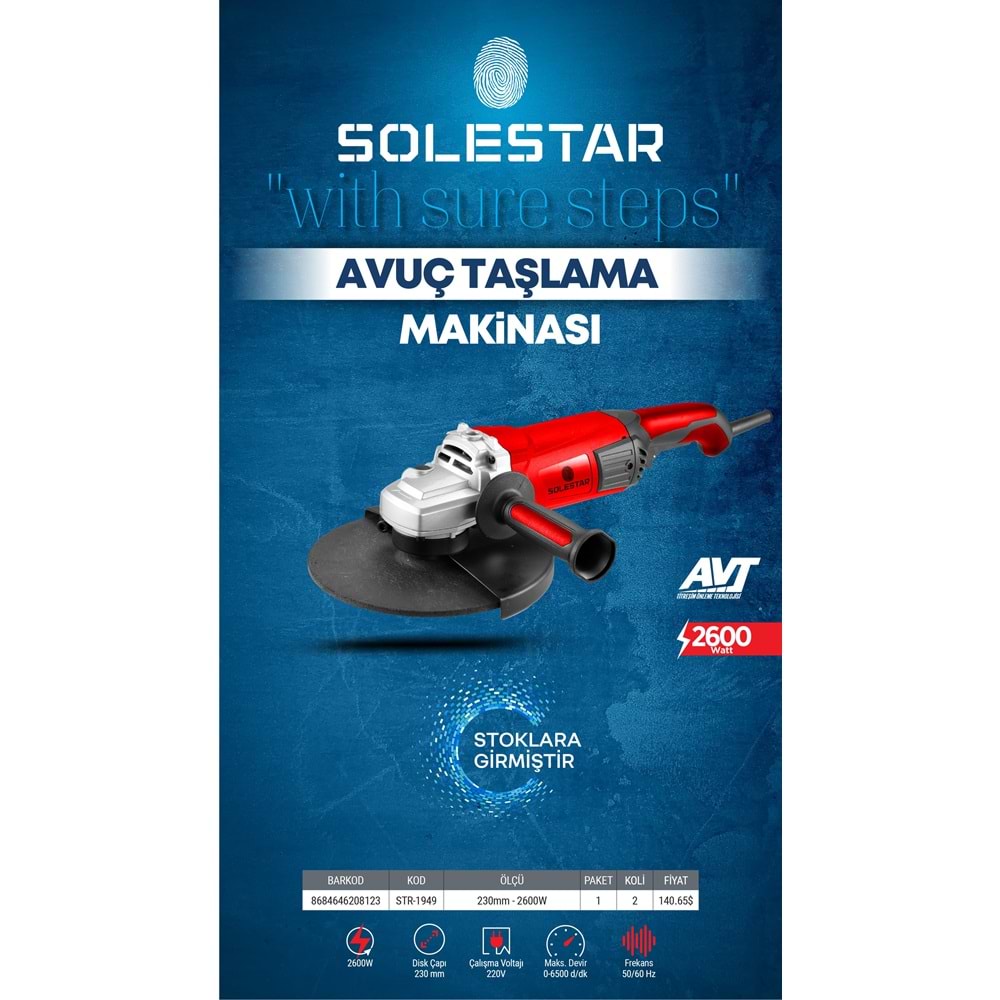 SOLESTAR STR-1949 AVUC TASLAMA MAKINESI 230MM 2600 WATT
