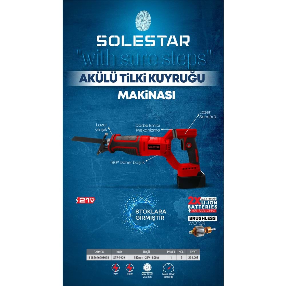 SOLESTAR STR-1929 AKULU TILKI KUYRUGU 150 MM 2*4000 MAH BTRYA