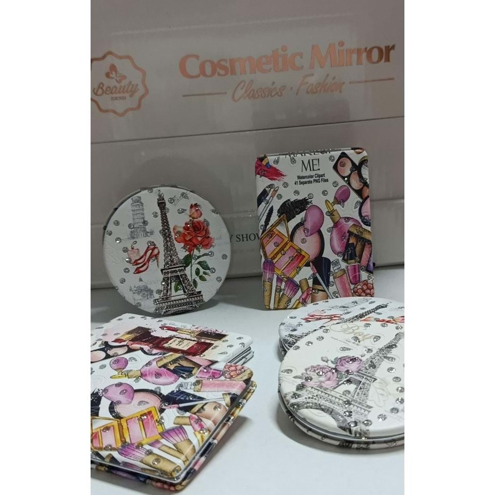 MINI MAKYAJ AYNASI DESENLI YUVARLAK/DIKDORTGEN(12)