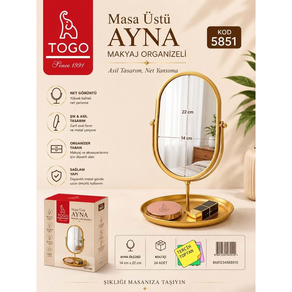 TOGO 5851 ENGLISH HOME 21 CM GOLD AYAKLI AYNA