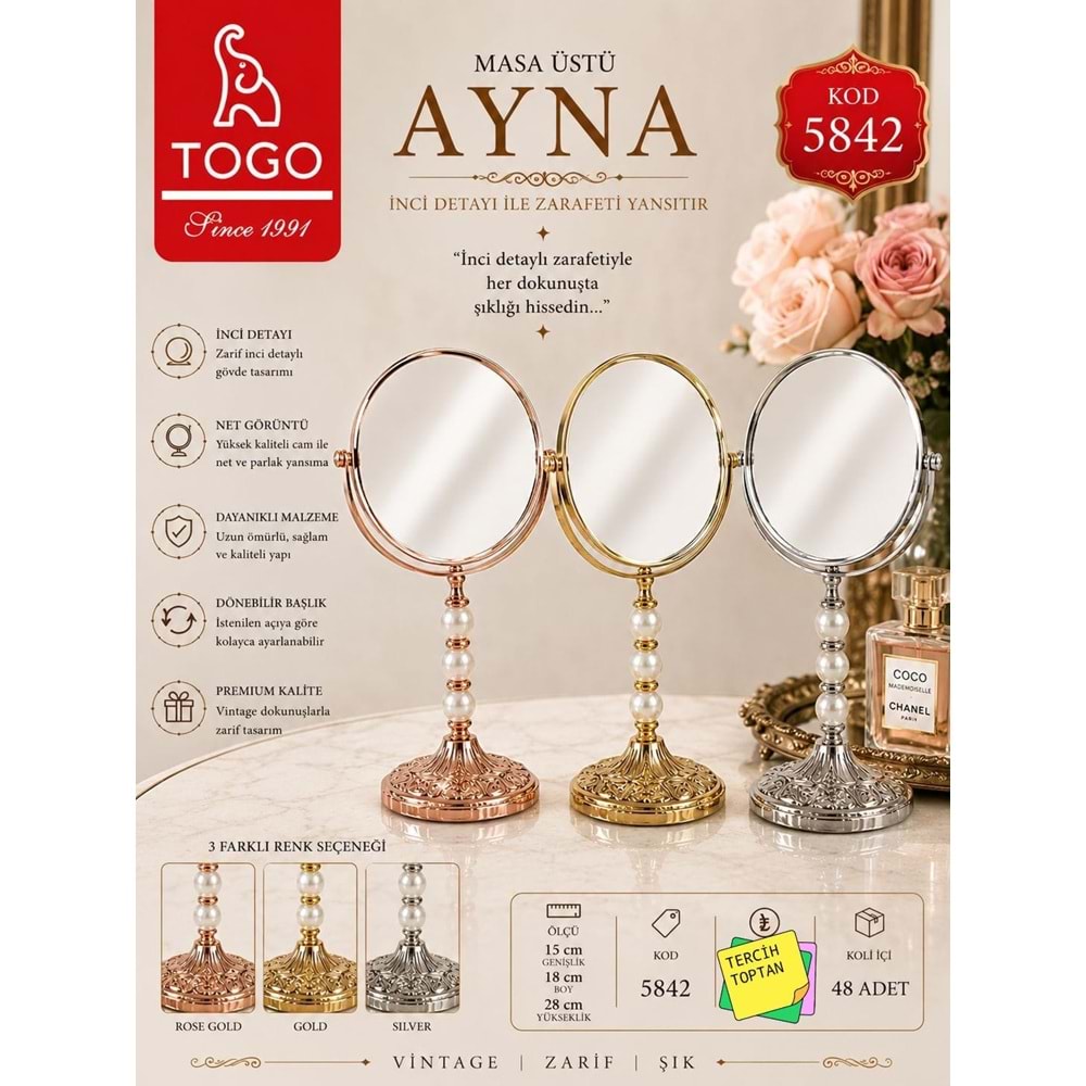 TOGO 5842 GOLD INCI 24 CM MAKYAJ AYNASI