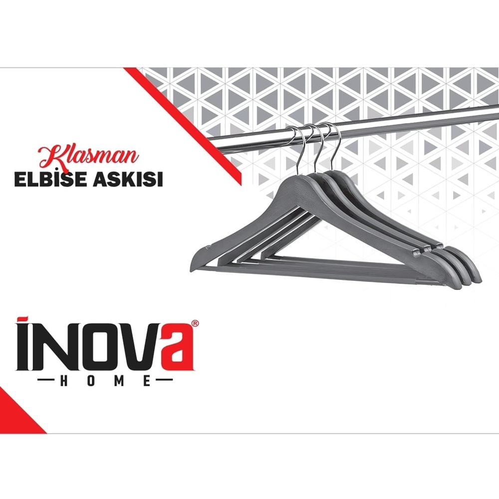INOVA HOME INV0284 KLASMAN ELBISE ASKISI 3 LU AHSAP GORUNUMLU(60)