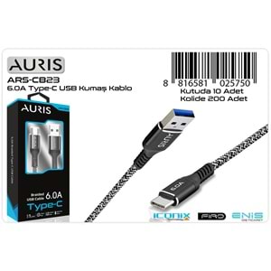 AURIS ARS-CB23 TYPE-C KUMAS KABLO 1.2 MT 6.0 A