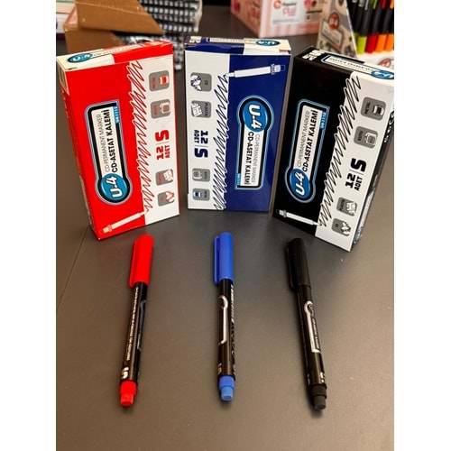 U-4 ASETAT KALEMI SIYAH MAVI KIRMIZI (12)