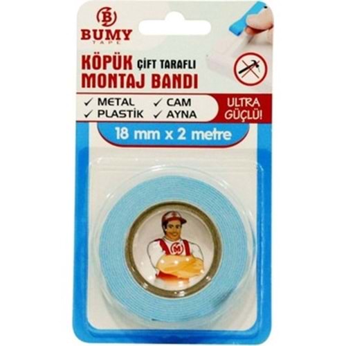 BUMMY CIFT TARAFLI KOPUK MONTAJ BANDI 18MM*2MT