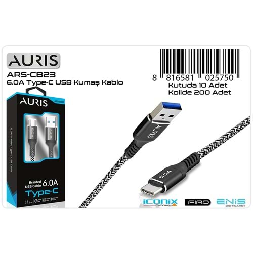 AURIS ARS-CB23 TYPE-C KUMAS KABLO 1.2 MT 6.0 A