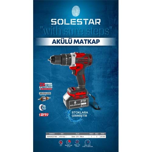 SOLESTAR STR-1922 AKULU MATKAP 13MM-75NM CIFT BATARYA +HIZLI SARJ