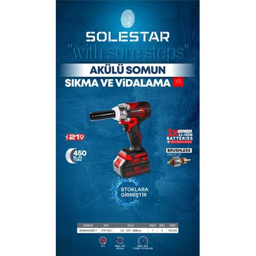 SOLESTAR STR-1925 AKULU SOMUN SOKME VIDALAMA 1/2 450 NM