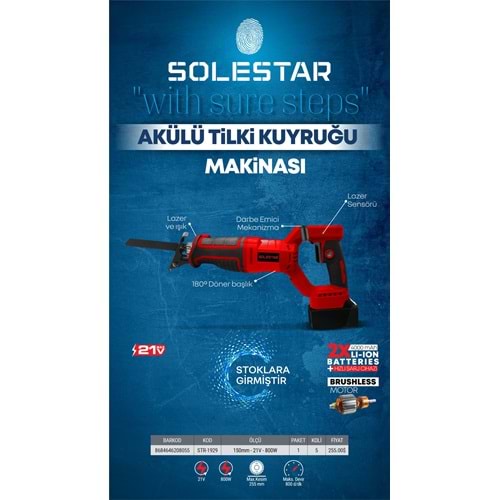 SOLESTAR STR-1929 AKULU TILKI KUYRUGU 150 MM 2*4000 MAH BTRYA