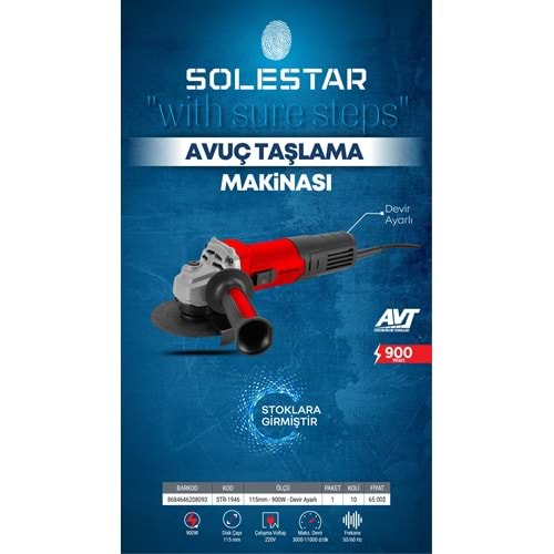 SOLESTAR STR-1946 AVUC TASLAMA MAKINESI MAKS.DEVIR AYAR. 115MM 900 WATT