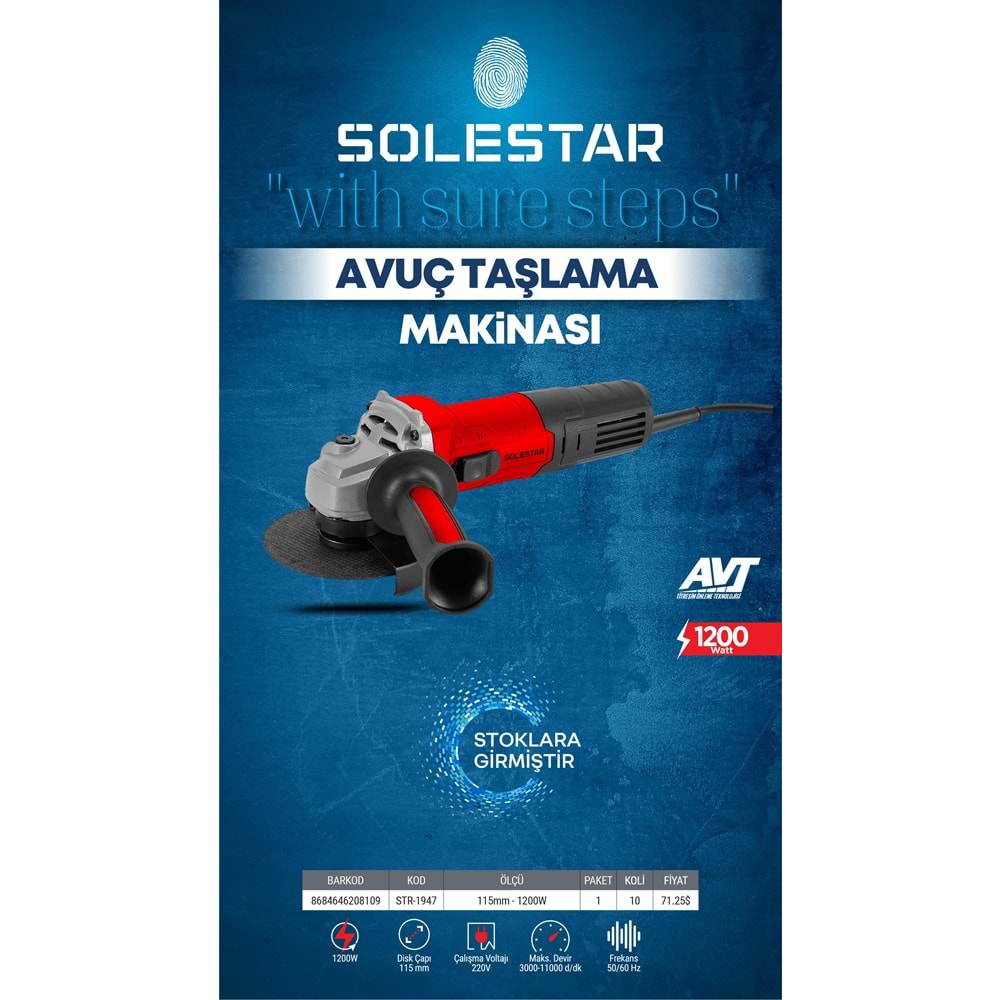 SOLESTAR STR-1947 AVUC TASLAMA MAKINESI 115MM 1200 WATT